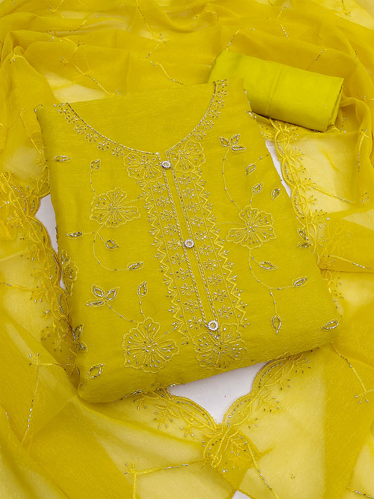 Women's Shimmer Silk Unstitched Dress Material With Embroidery Work