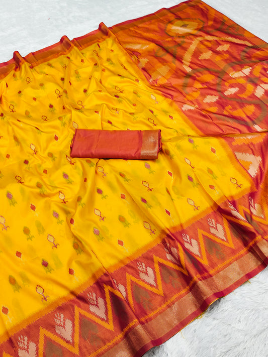 Women's Ikkat Silk Blend Saree With Unstitched Blouse Piece