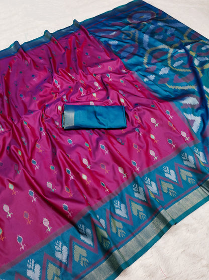 Women's Ikkat Silk Blend Saree With Unstitched Blouse Piece