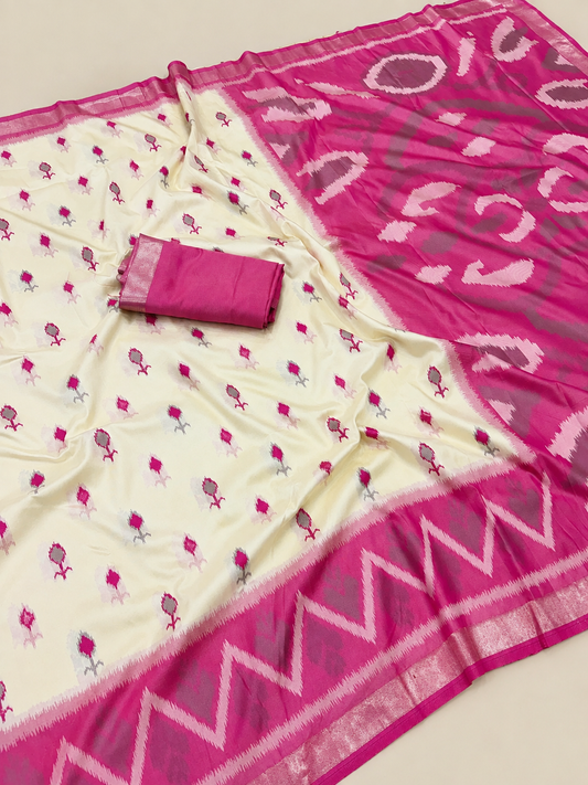 Women's Ikkat Silk Blend Saree With Unstitched Blouse Piece