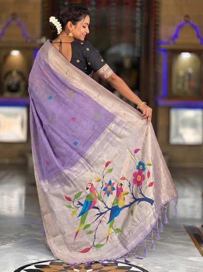 Women's Cotton Paithani Saree With Unstitched Blouse Piece