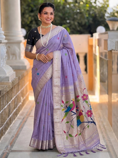 Women's Cotton Paithani Saree With Unstitched Blouse Piece