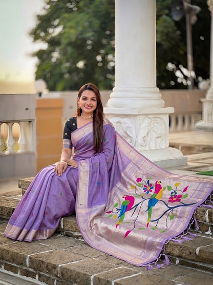Women's Cotton Paithani Saree With Unstitched Blouse Piece