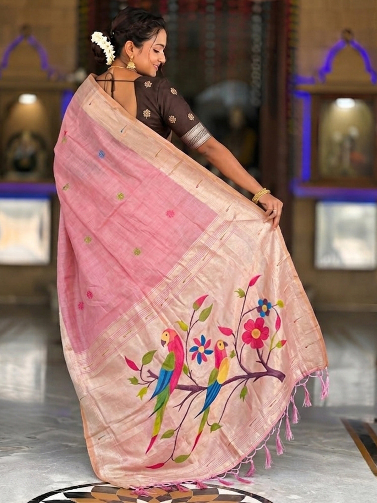 Women's Cotton Paithani Saree With Unstitched Blouse Piece