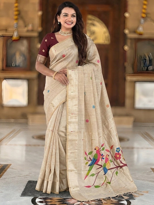 Women's Cotton Paithani Saree With Unstitched Blouse Piece