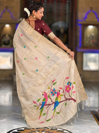 Women's Cotton Paithani Saree With Unstitched Blouse Piece