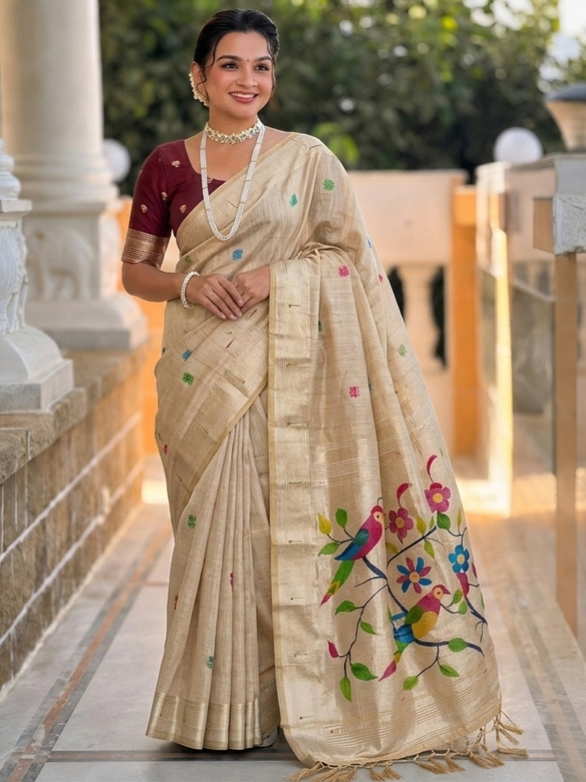 Women's Cotton Paithani Saree With Unstitched Blouse Piece