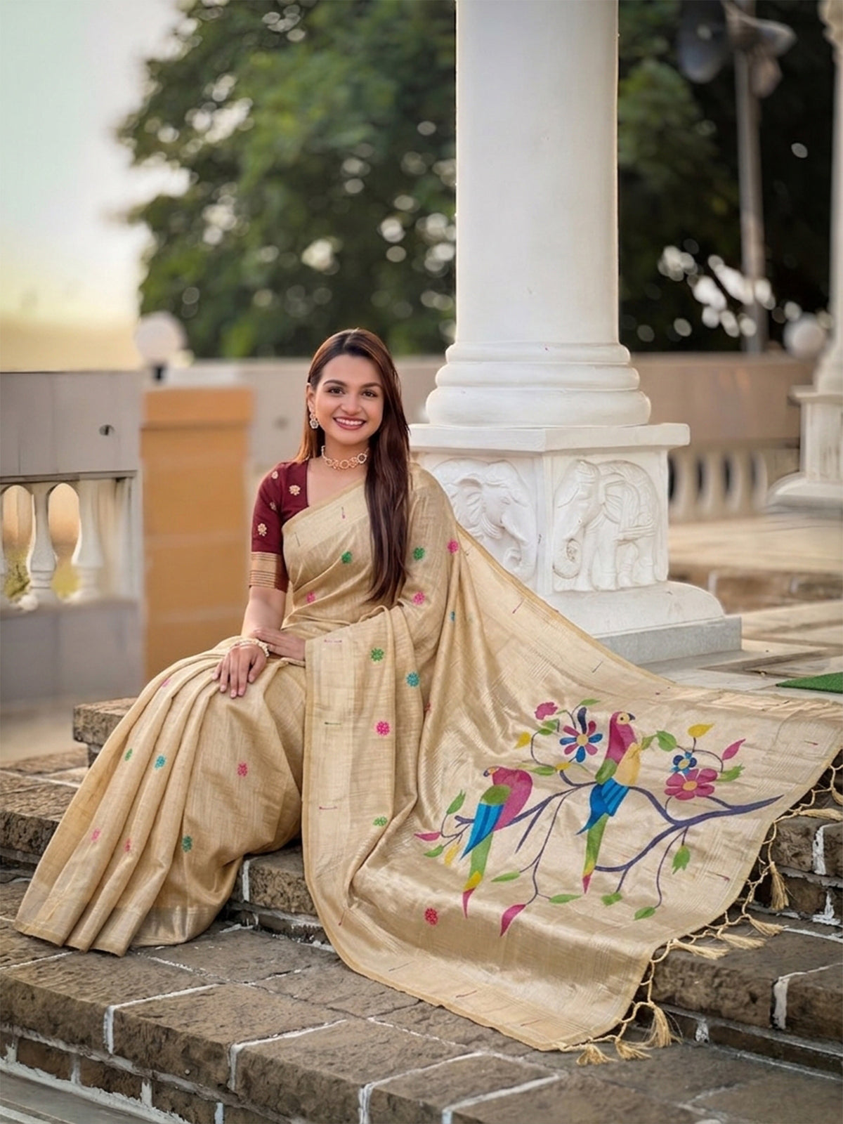 Women's Cotton Paithani Saree With Unstitched Blouse Piece