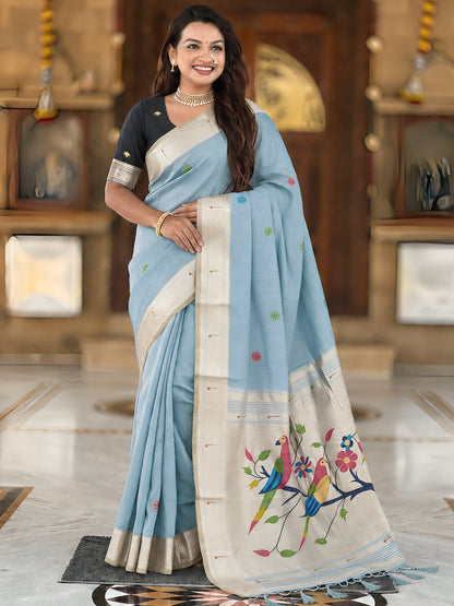 Women's Cotton Paithani Saree With Unstitched Blouse Piece