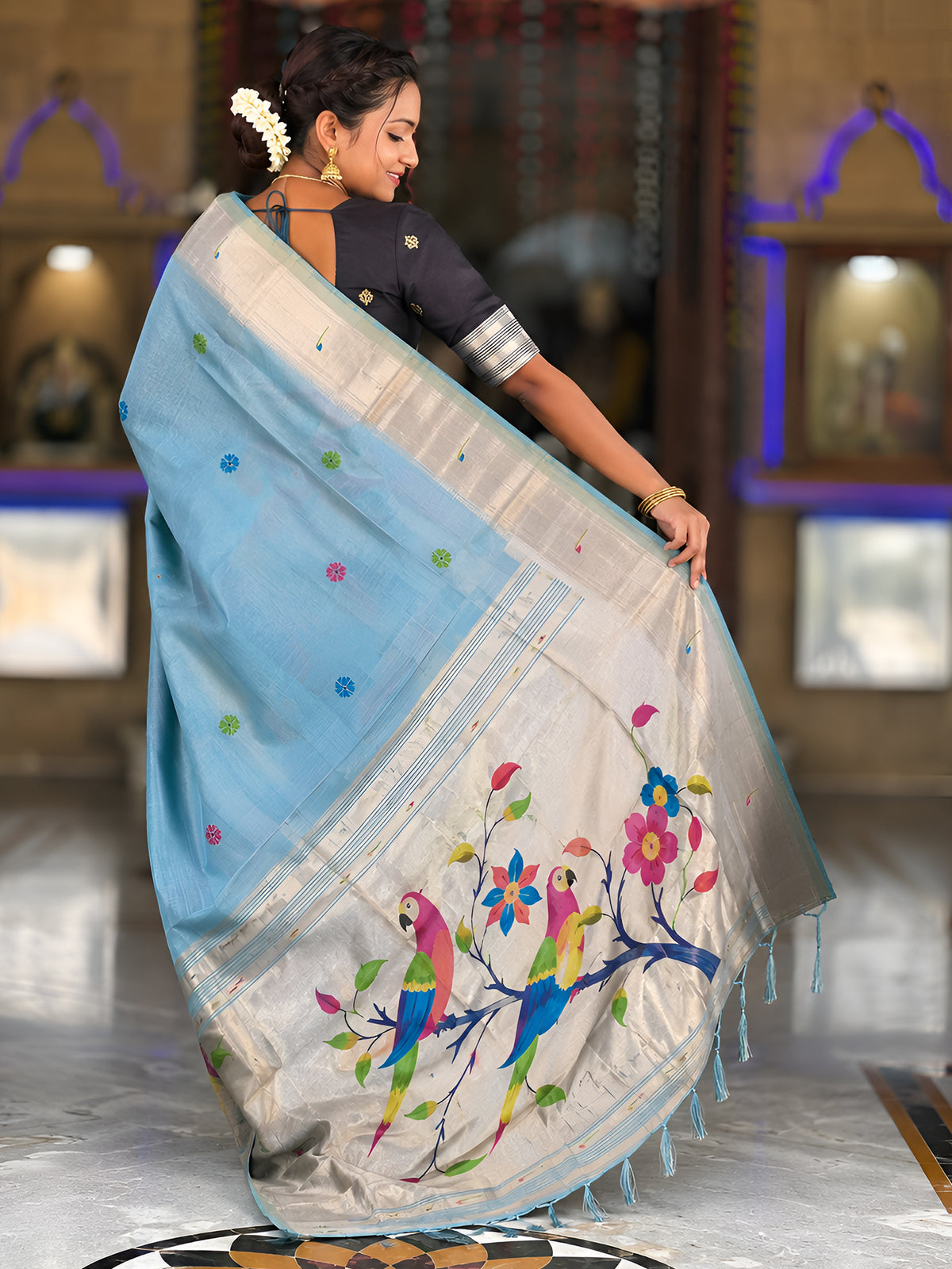 Women's Cotton Paithani Saree With Unstitched Blouse Piece