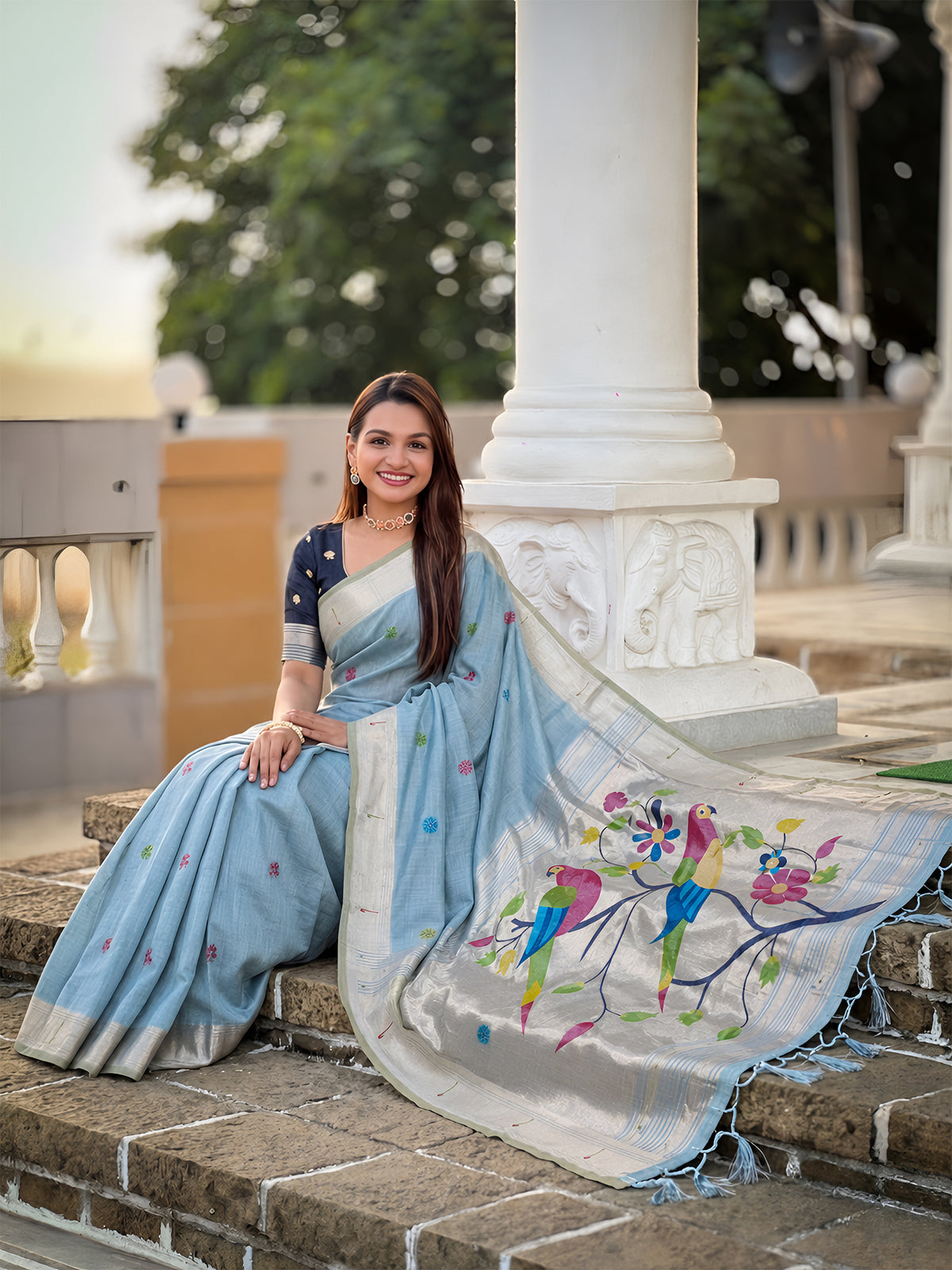 Women's Cotton Paithani Saree With Unstitched Blouse Piece