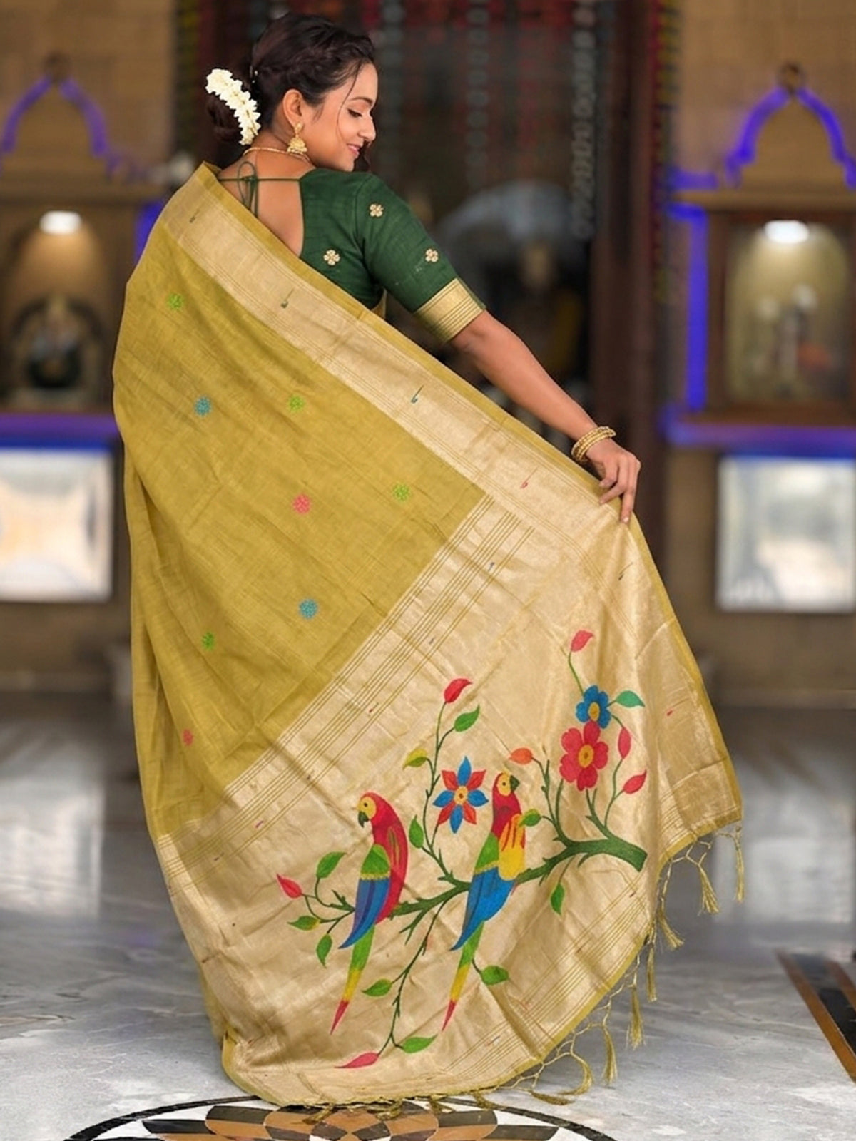 Women's Cotton Paithani Saree With Unstitched Blouse Piece