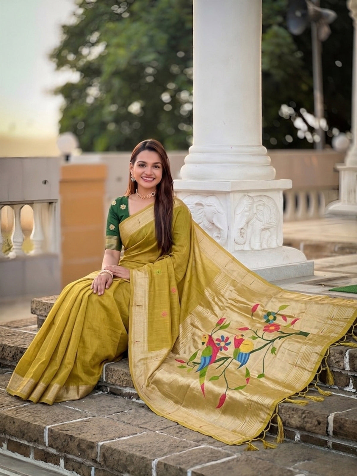 Women's Cotton Paithani Saree With Unstitched Blouse Piece
