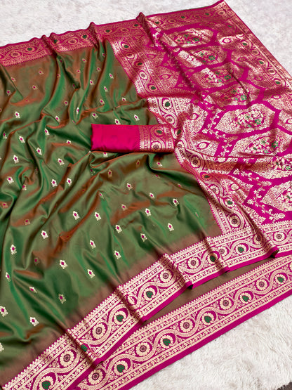 Women's Banarasi Silk Saree With Unstitched Blouse Piece