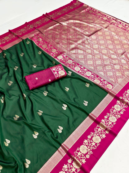 Women's Banarasi Silk Saree With Unstitched Blouse Piece