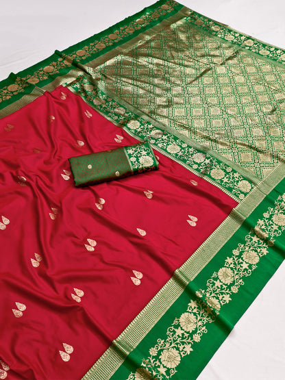Women's Banarasi Silk Saree With Unstitched Blouse Piece