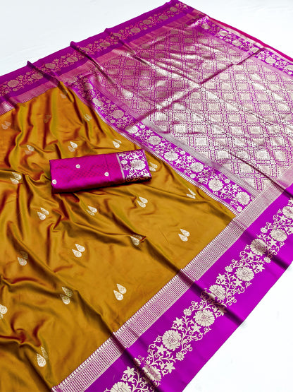 Women's Banarasi Silk Saree With Unstitched Blouse Piece