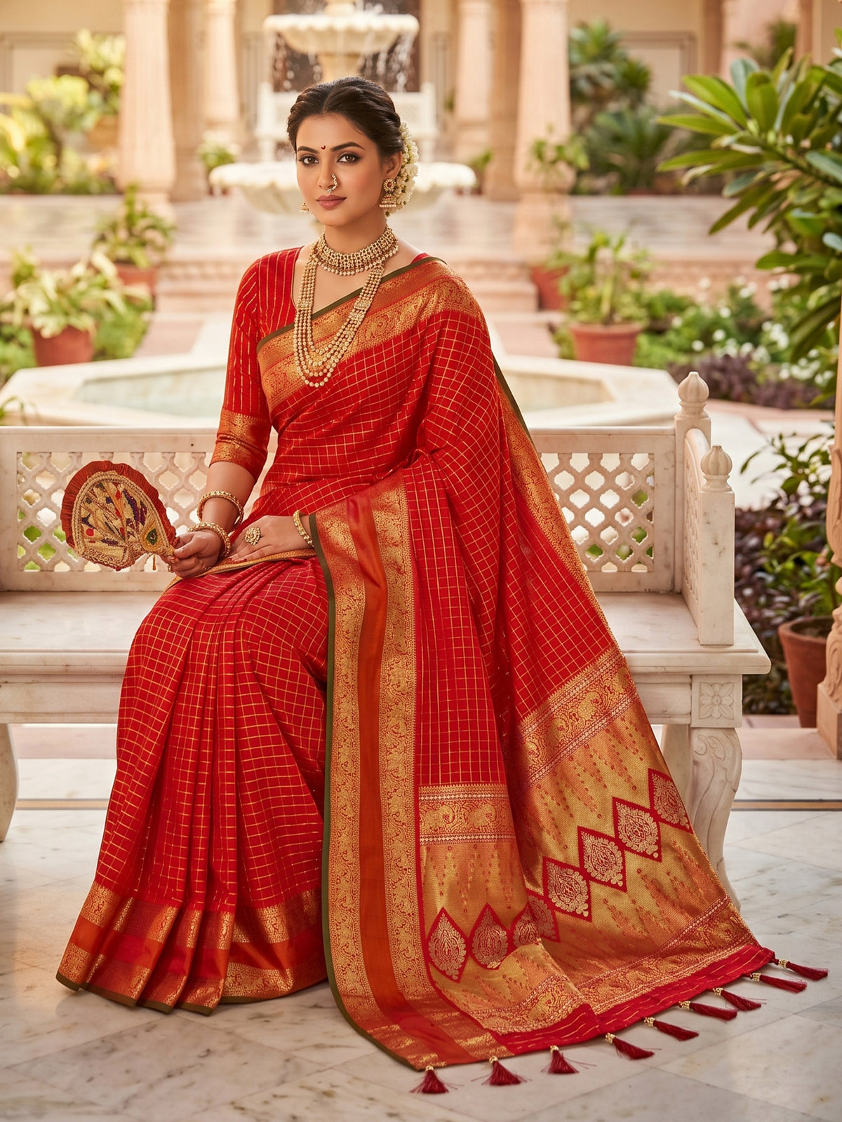 Women's Kanjivaram Silk Saree With Unstitched Blouse Piece