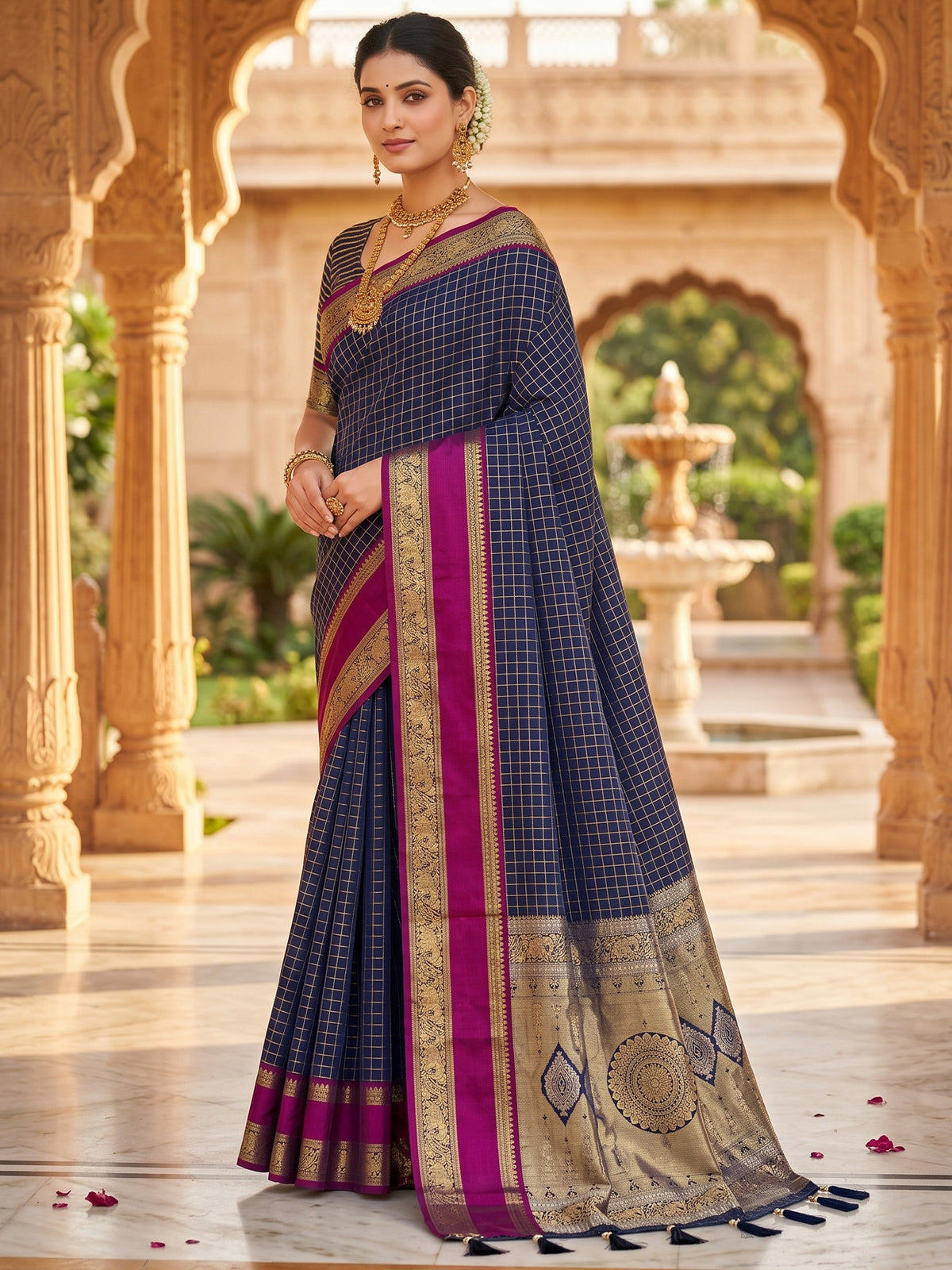 Women's Kanjivaram Silk Saree With Unstitched Blouse Piece