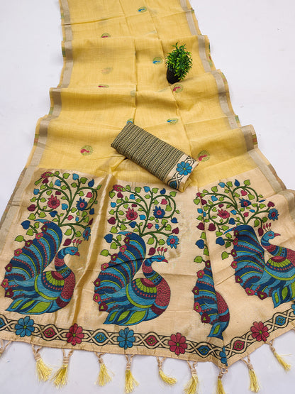 Women's Cotton Silk Saree With Unstitched Blouse Piece