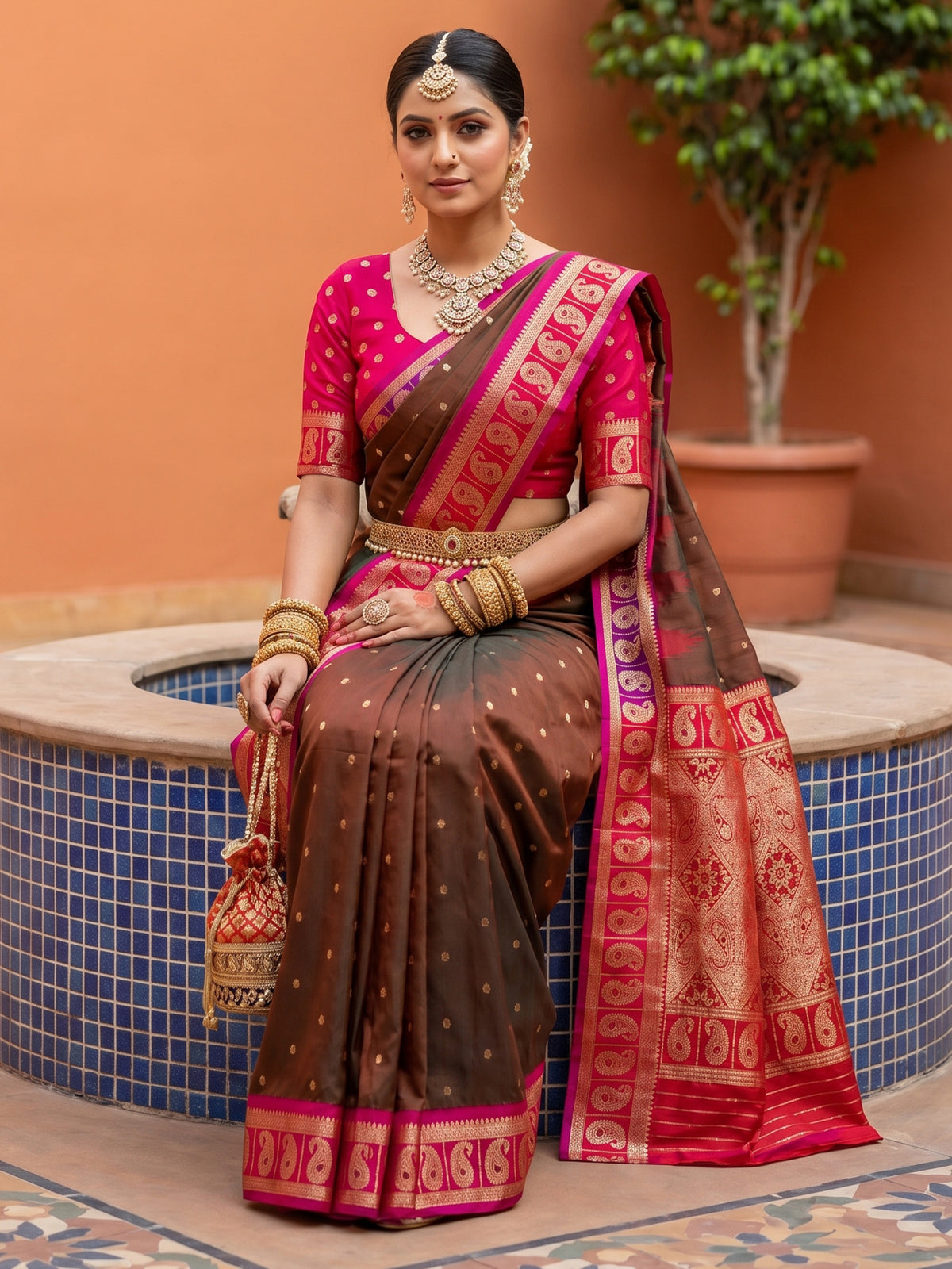 Women's Banarasi Silk Saree With Unstitched Blouse Piece
