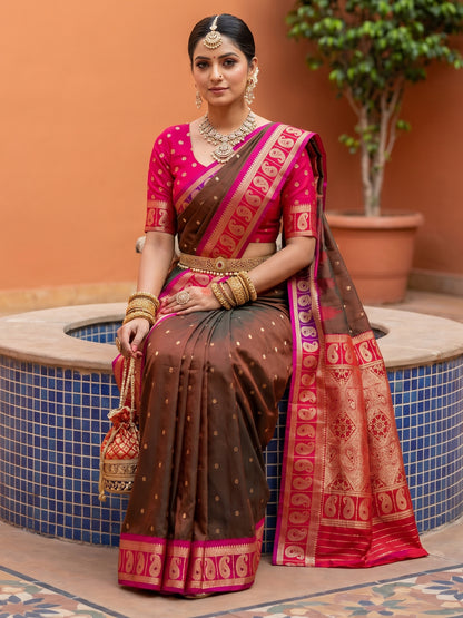 Women's Banarasi Silk Saree With Unstitched Blouse Piece