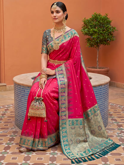 Women's Banarasi Silk Saree With Unstitched Blouse Piece