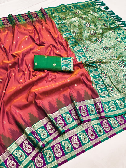 Women's Banarasi Silk Saree With Unstitched Blouse Piece