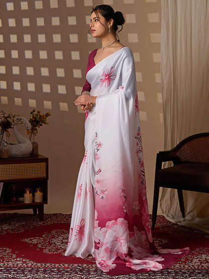 Women's Satin Georgette Saree With Unstitched Blouse Piece