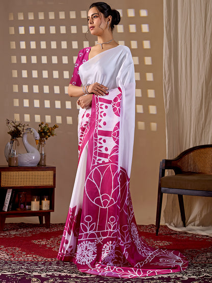 Women's Satin Georgette Saree With Unstitched Blouse Piece
