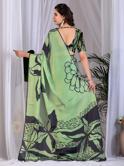 Women's Satin Georgette Saree With Unstitched Blouse Piece
