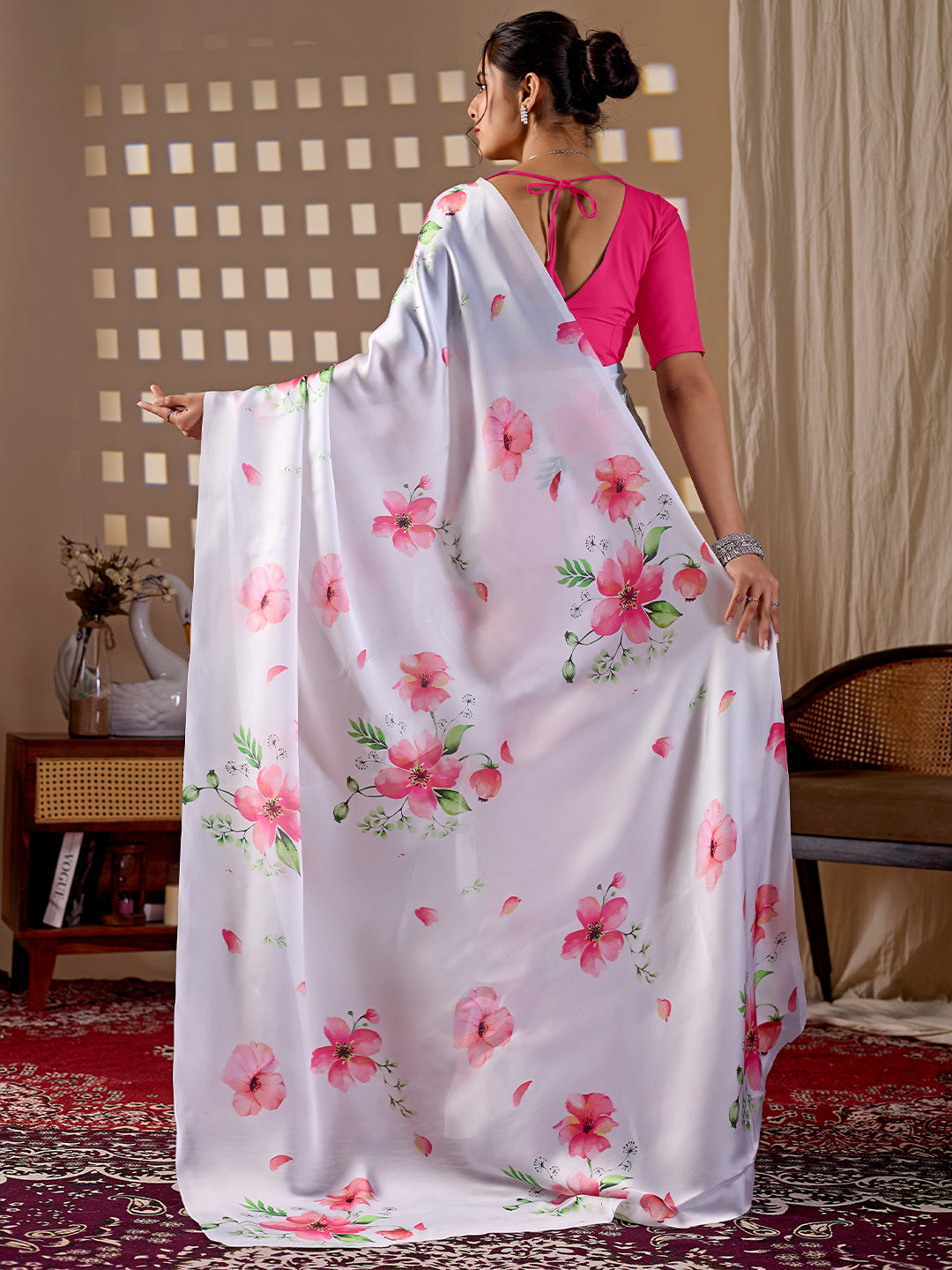 Women's Satin Georgette Saree With Unstitched Blouse Piece