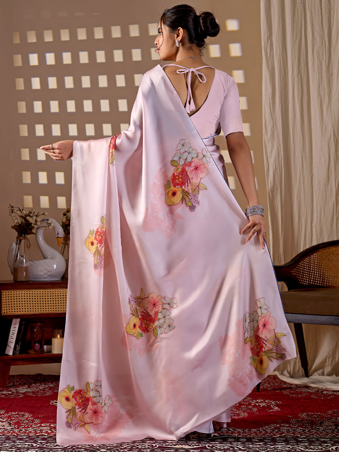 Women's Satin Georgette Saree With Unstitched Blouse Piece