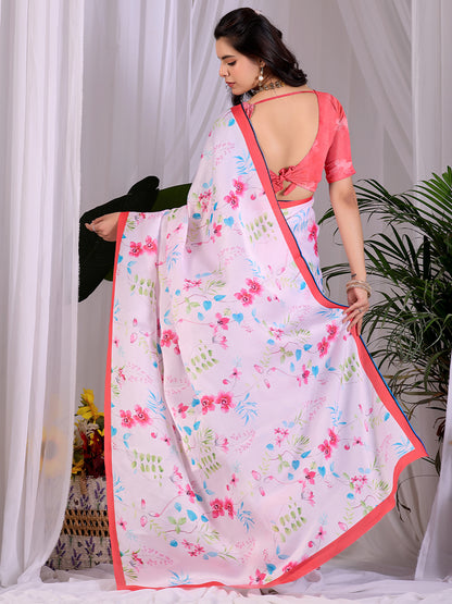 Women's Satin Georgette Saree With Unstitched Blouse Piece