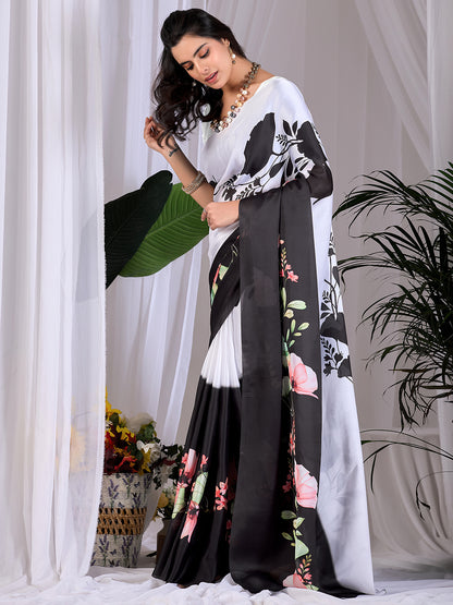 Women's Satin Georgette Saree With Unstitched Blouse Piece