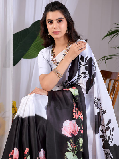 Women's Satin Georgette Saree With Unstitched Blouse Piece