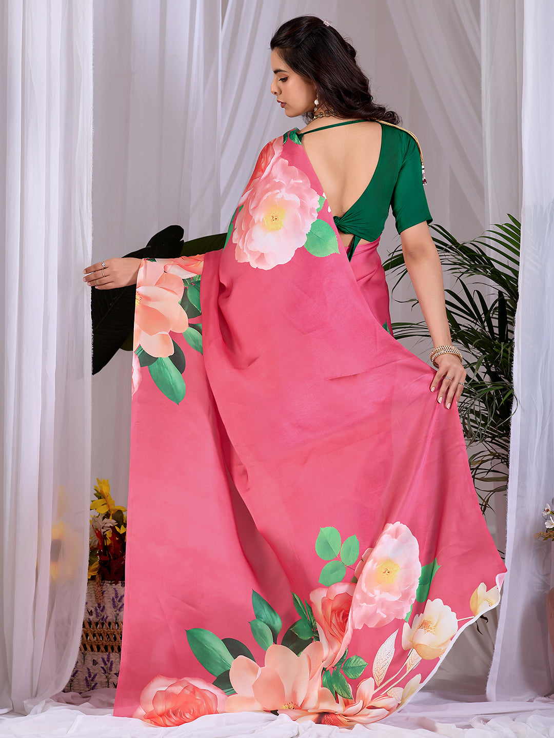 Women's Satin Georgette Saree With Unstitched Blouse Piece