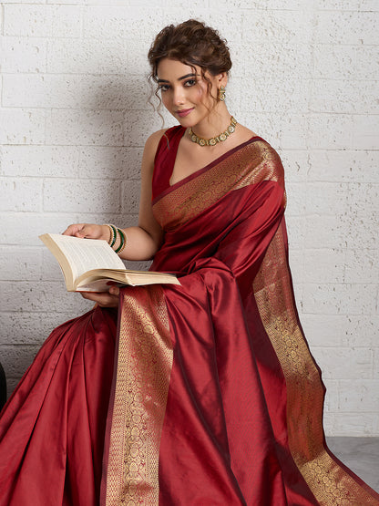 Women's Banarasi Silk Saree With Unstitched Blouse Piece