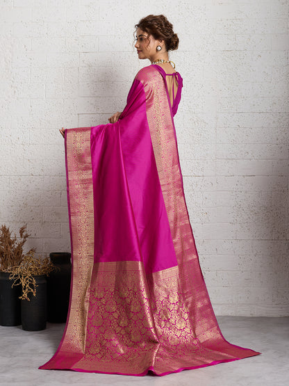 Women's Banarasi Silk Saree With Unstitched Blouse Piece
