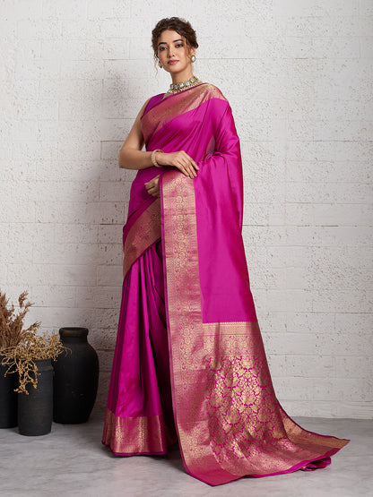 Women's Banarasi Silk Saree With Unstitched Blouse Piece