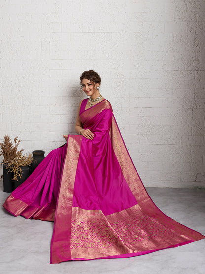 Women's Banarasi Silk Saree With Unstitched Blouse Piece