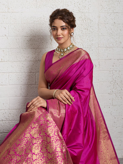 Women's Banarasi Silk Saree With Unstitched Blouse Piece