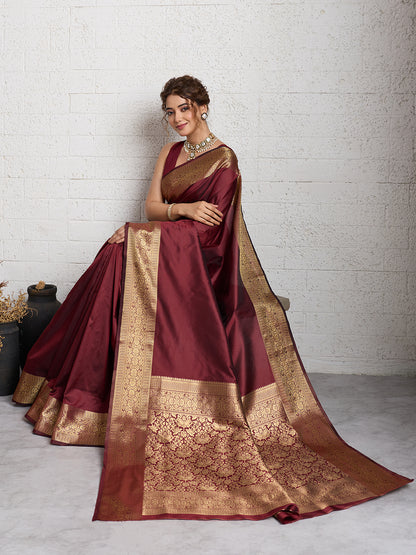 Women's Banarasi Silk Saree With Unstitched Blouse Piece