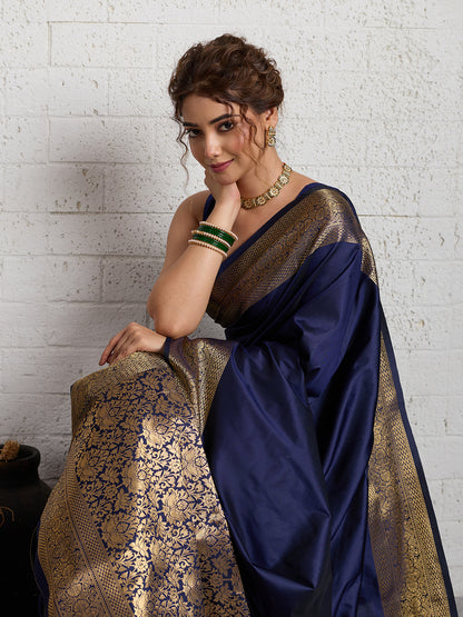 Women's Banarasi Silk Saree With Unstitched Blouse Piece