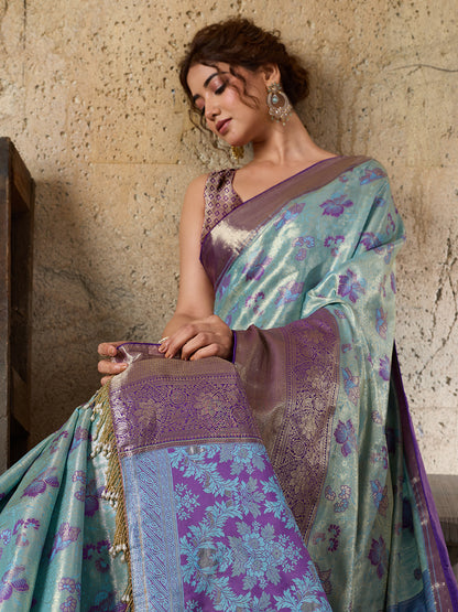 Women's Kanjivaram Silk Saree With Unstitched Blouse Piece
