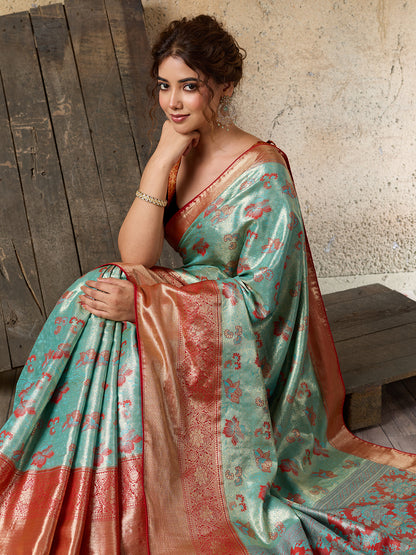 Women's Kanjivaram Silk Saree With Unstitched Blouse Piece