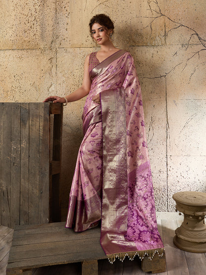 Women's Kanjivaram Silk Saree With Unstitched Blouse Piece