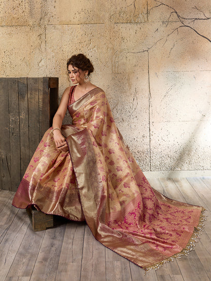 Women's Kanjivaram Silk Saree With Unstitched Blouse Piece