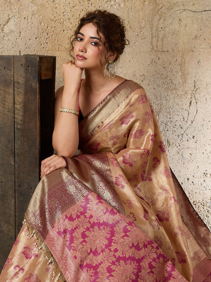Women's Kanjivaram Silk Saree With Unstitched Blouse Piece