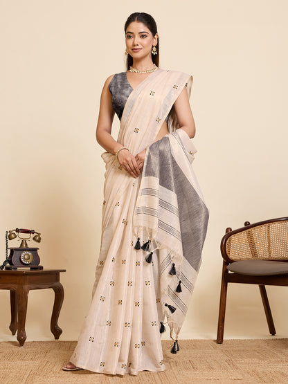Women's Linen Saree With Unstitched Blouse Piece